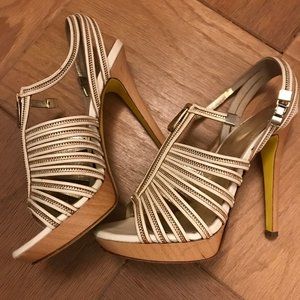 Versace Leather Gold Zip Cage Sandal Heels
